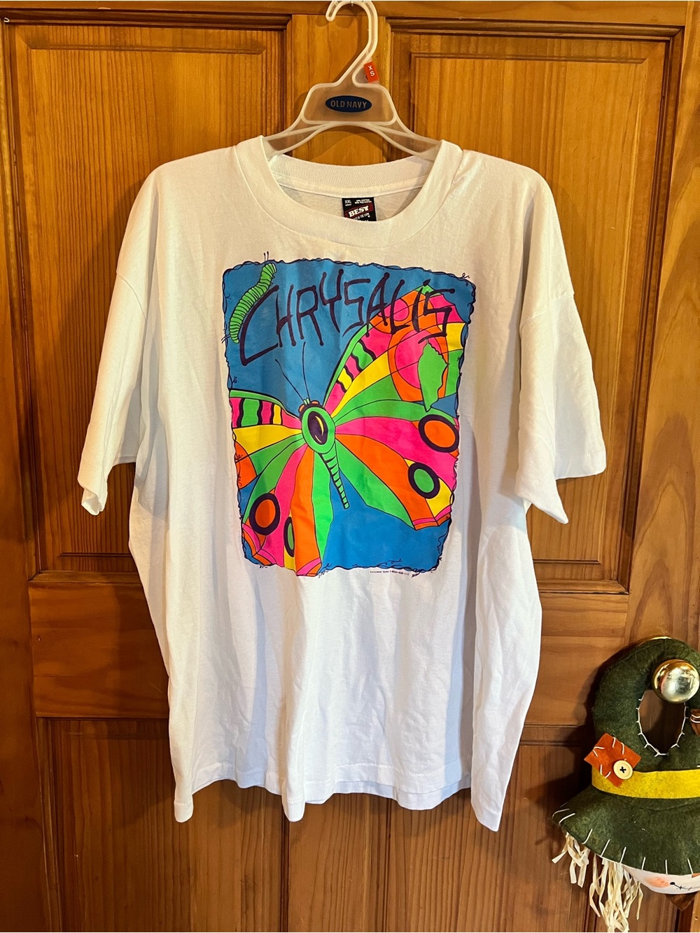Fruit of the Loom White Tee with Multicolor Butterfly Graphic
